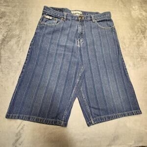 Indigo 30 Denim Shorts Mens 34 Blue Pinstripe 5 Pocket Bermuda Long W38 Baggy